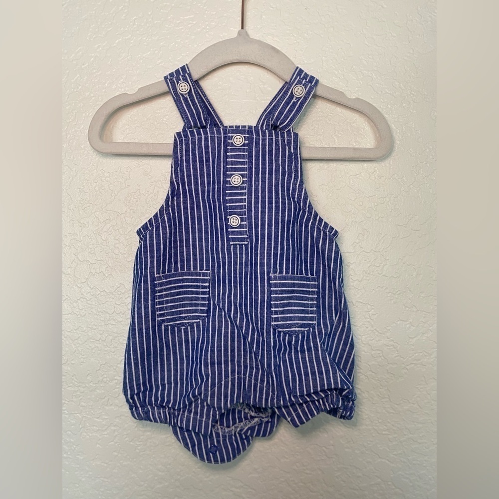 Cat & Jack Blue and White Striped Romper with Buttons • Size 0-3 month